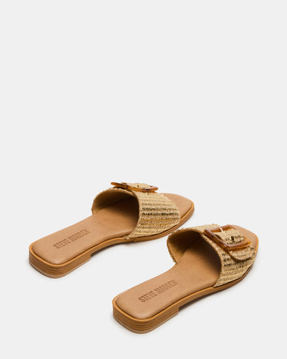 HAPP Gold Square-Toe Raffia Slide Women's Sandal | Steve Madden Discount