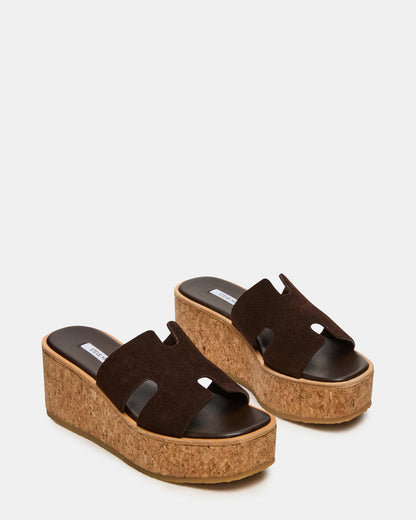 HARMONY Brown Suede Wedge Mule Cork Platform Women's Sandal | Steve Madden Premium
