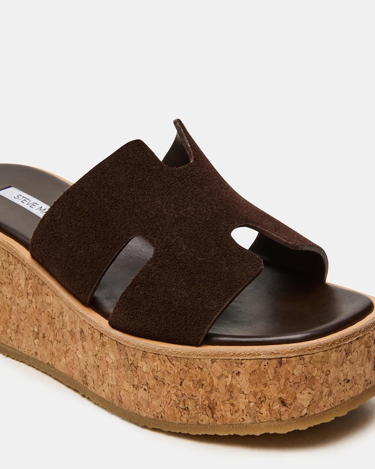 HARMONY Brown Suede Wedge Mule Cork Platform Women's Sandal | Steve Madden Premium