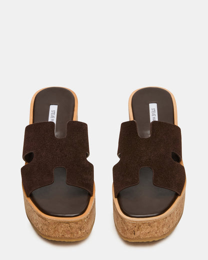 HARMONY Brown Suede Wedge Mule Cork Platform Women's Sandal | Steve Madden Premium