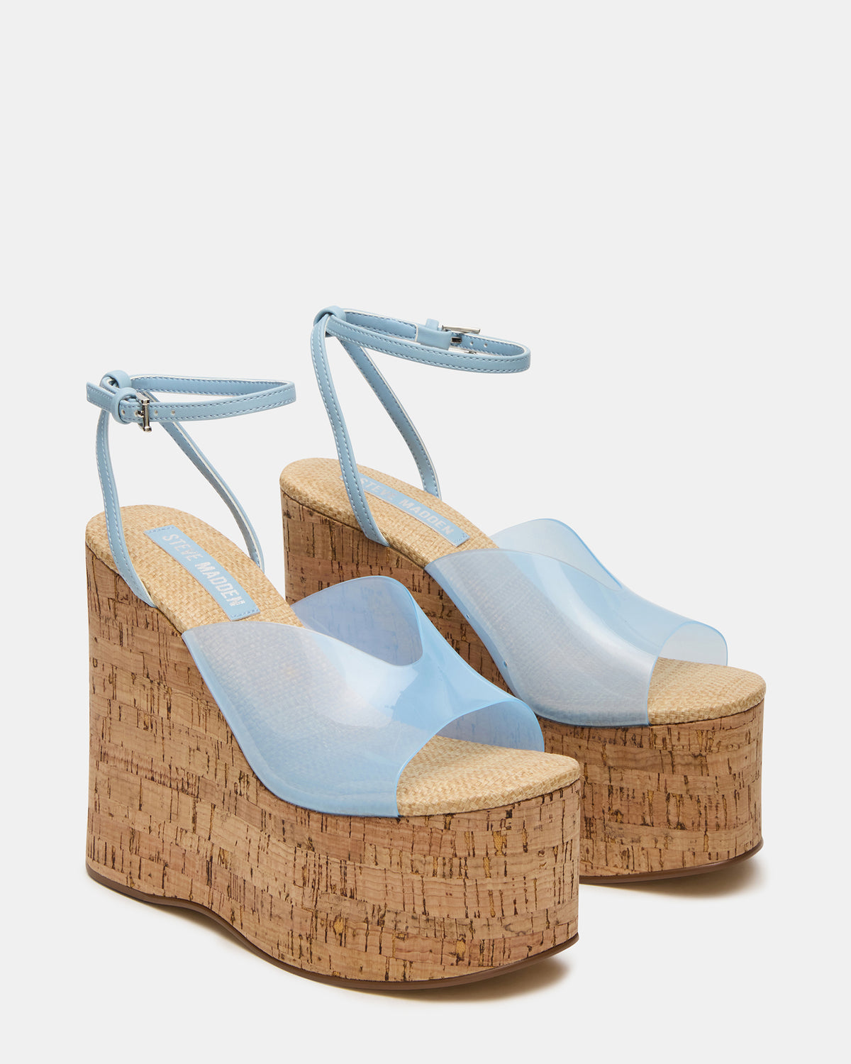 SINAI Light Blue Square-Toe Platform Wedge Strappy Women's Sandal | Steve Madden Everyday