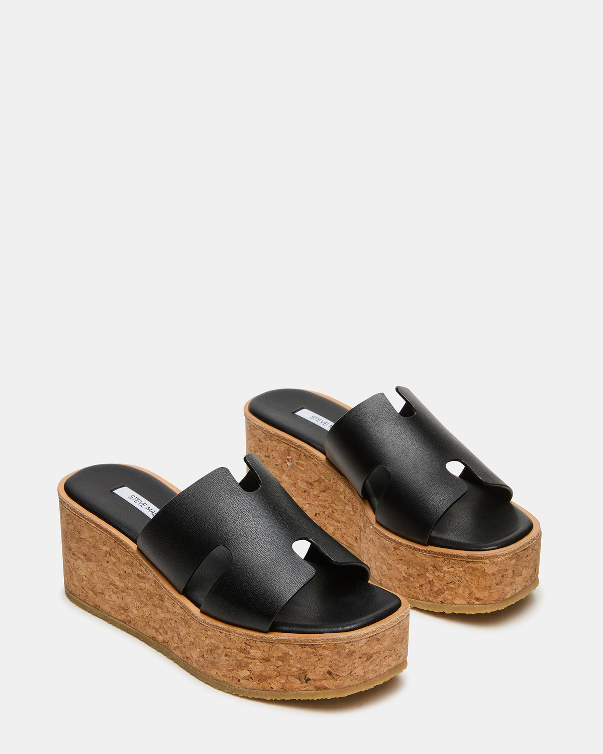 HARMONY Black Leather Wedge Mule Cork Platform Women's Sandal | Steve Madden Premium