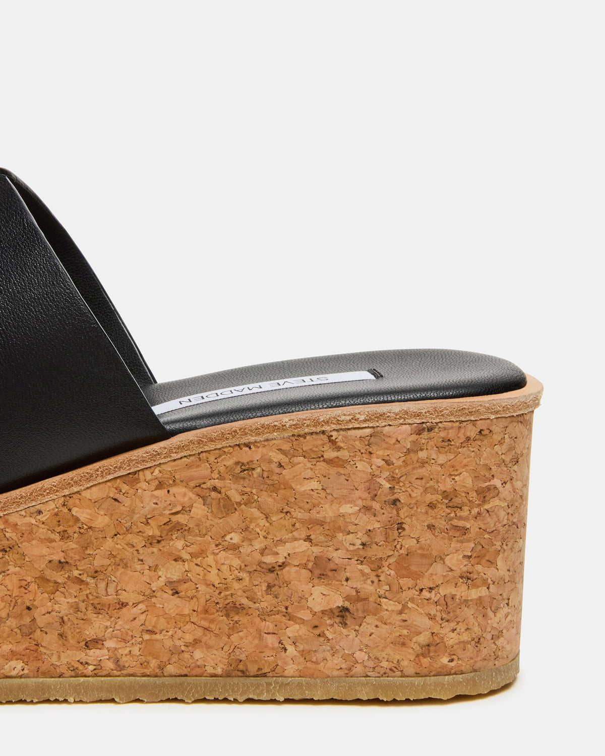 HARMONY Black Leather Wedge Mule Cork Platform Women's Sandal | Steve Madden Premium
