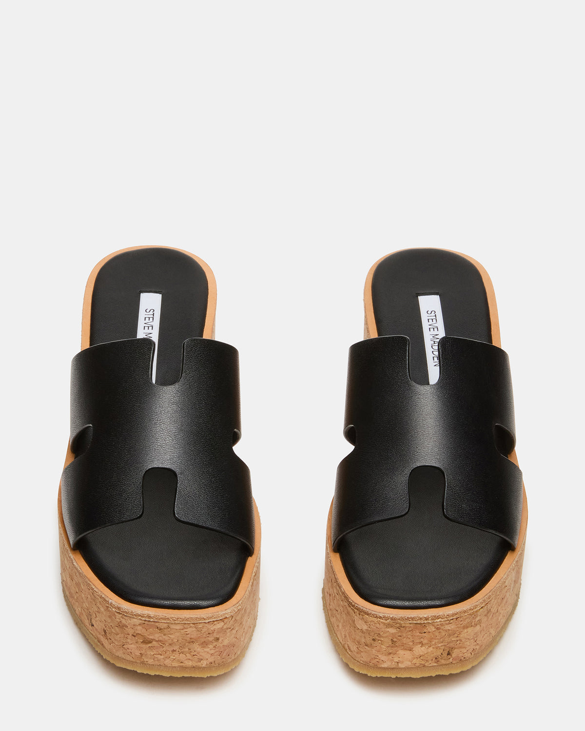 HARMONY Black Leather Wedge Mule Cork Platform Women's Sandal | Steve Madden Premium