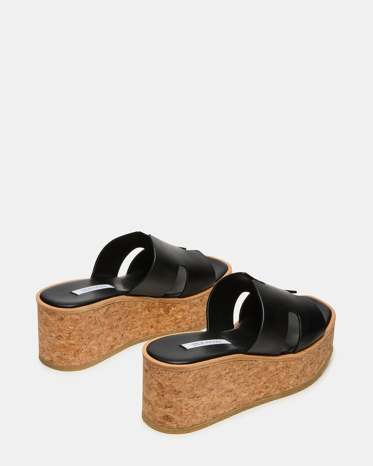 HARMONY Black Leather Wedge Mule Cork Platform Women's Sandal | Steve Madden Premium
