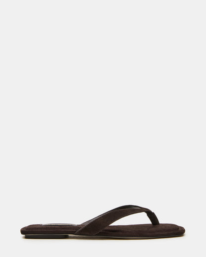 TRELLA Brown Suede Square-Toe Thong Women's Sandal | Steve Madden Signature