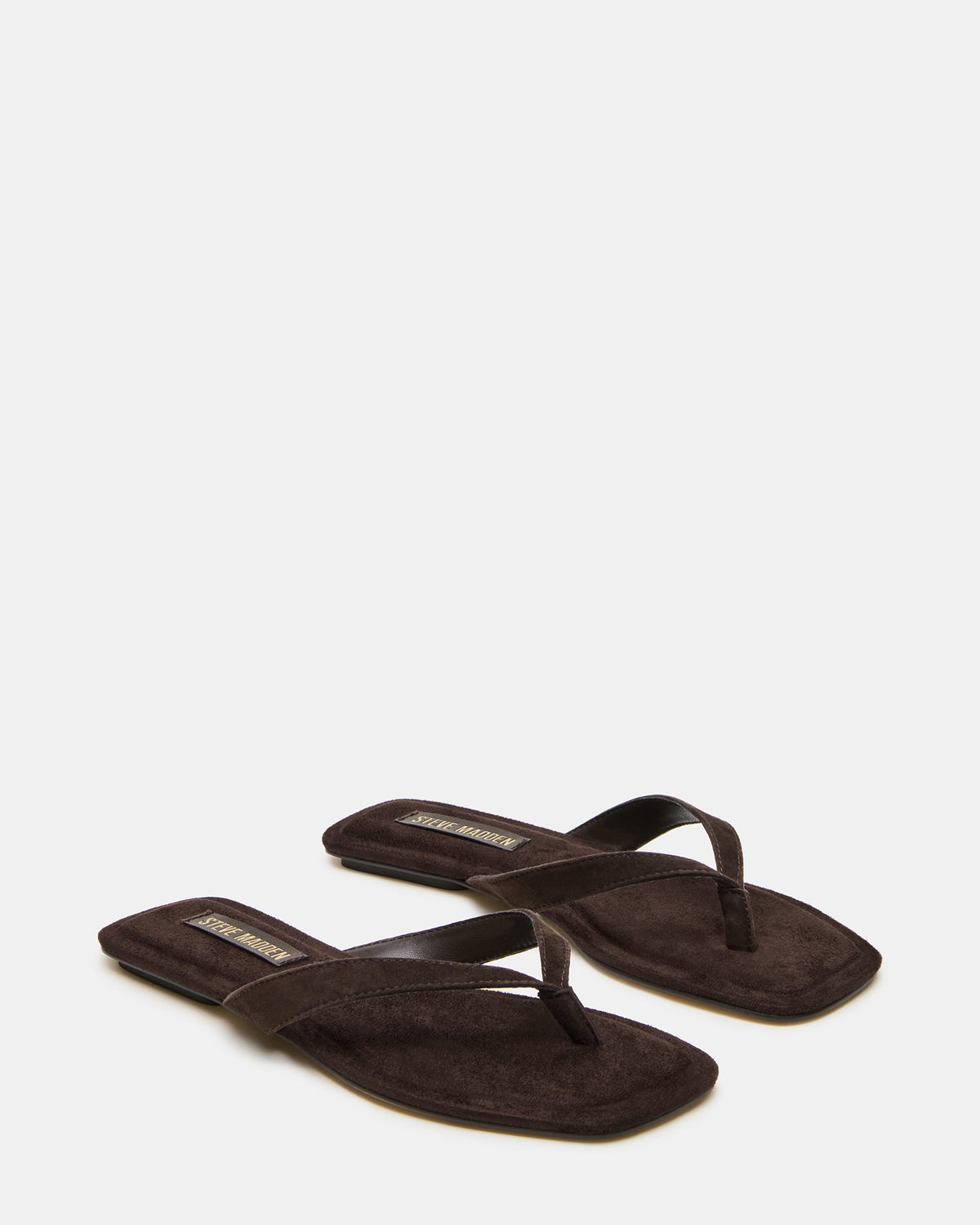 TRELLA Brown Suede Square-Toe Thong Women's Sandal | Steve Madden Signature