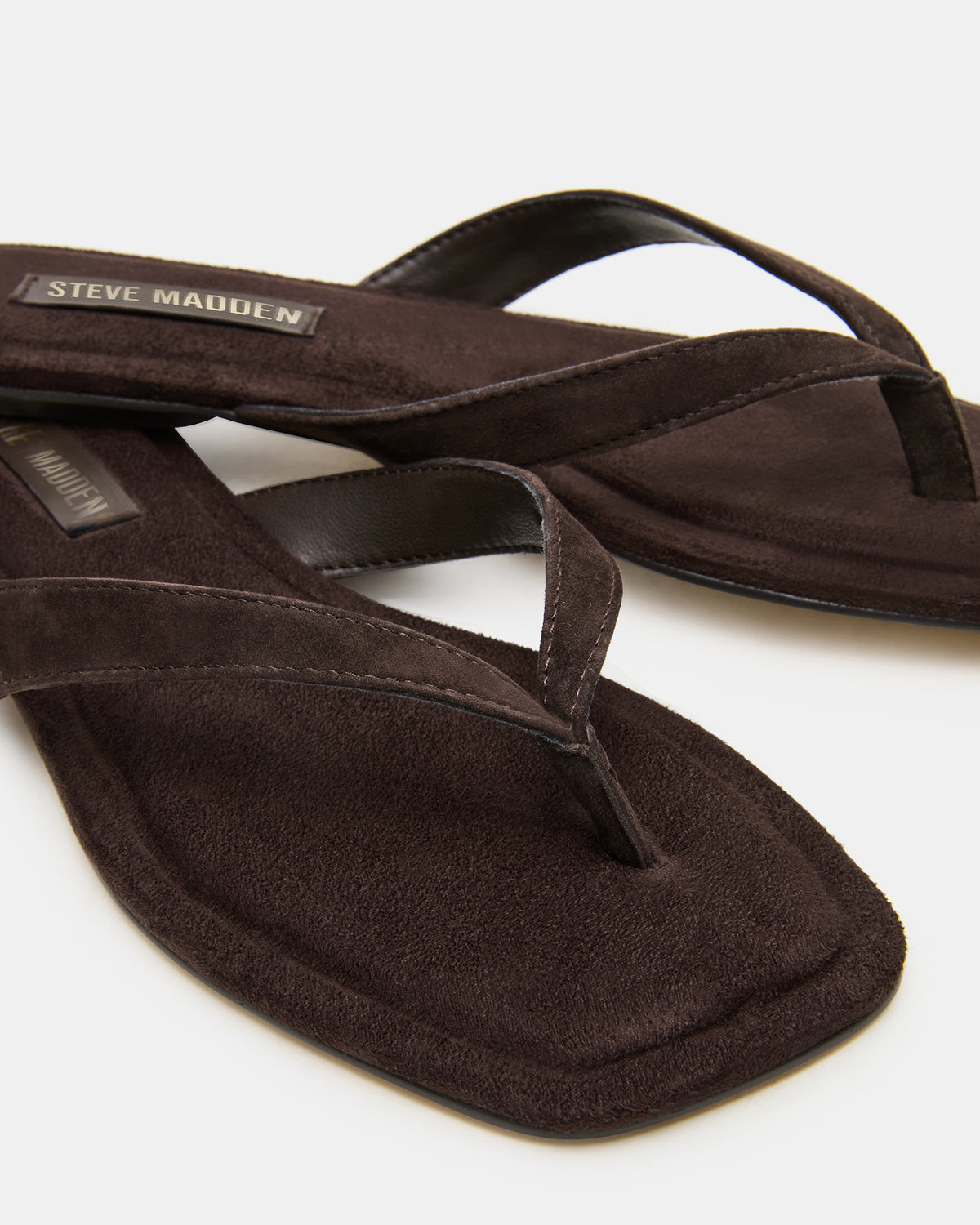 TRELLA Brown Suede Square-Toe Thong Women's Sandal | Steve Madden Signature