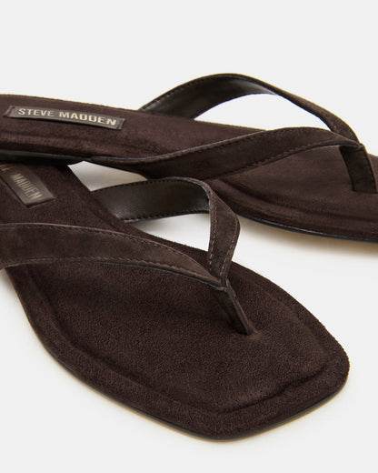 TRELLA Brown Suede Square-Toe Thong Women's Sandal | Steve Madden Signature