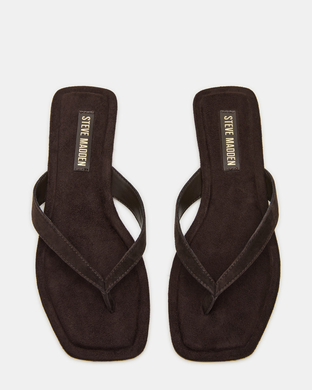 TRELLA Brown Suede Square-Toe Thong Women's Sandal | Steve Madden Signature