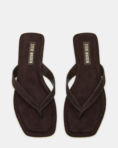 TRELLA Brown Suede Square-Toe Thong Women's Sandal | Steve Madden Signature