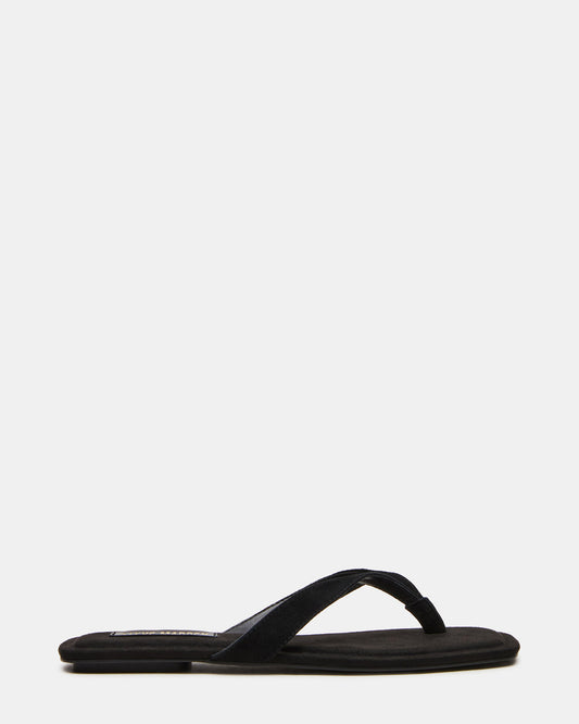 TRELLA Black Suede Square-Toe Thong Women's Sandal | Steve Madden Classic