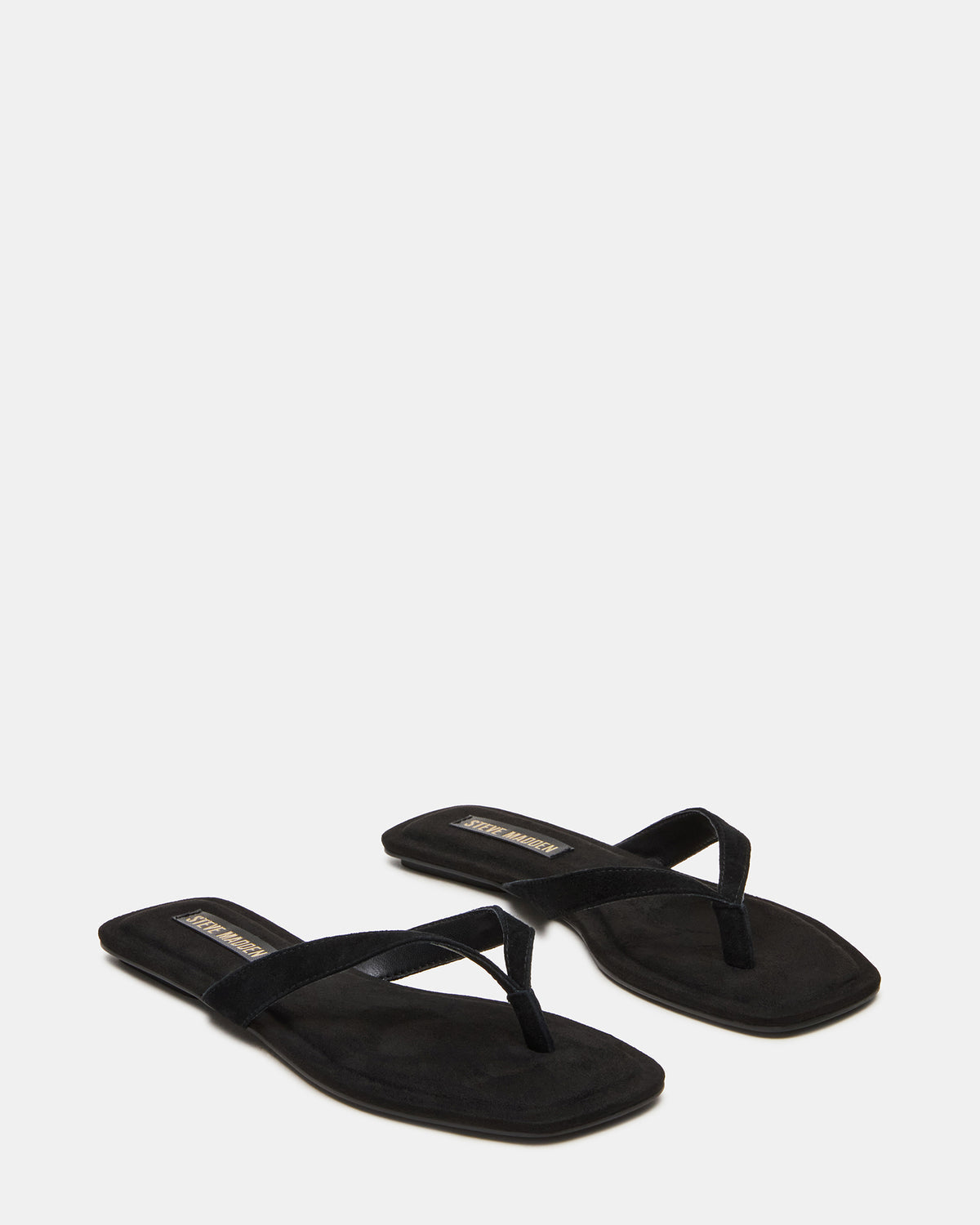 TRELLA Black Suede Square-Toe Thong Women's Sandal | Steve Madden Classic