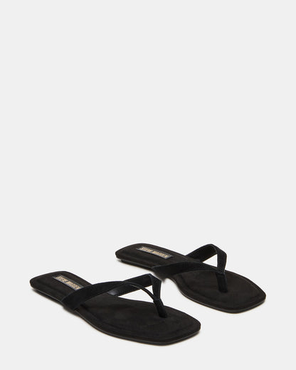 TRELLA Black Suede Square-Toe Thong Women's Sandal | Steve Madden Classic