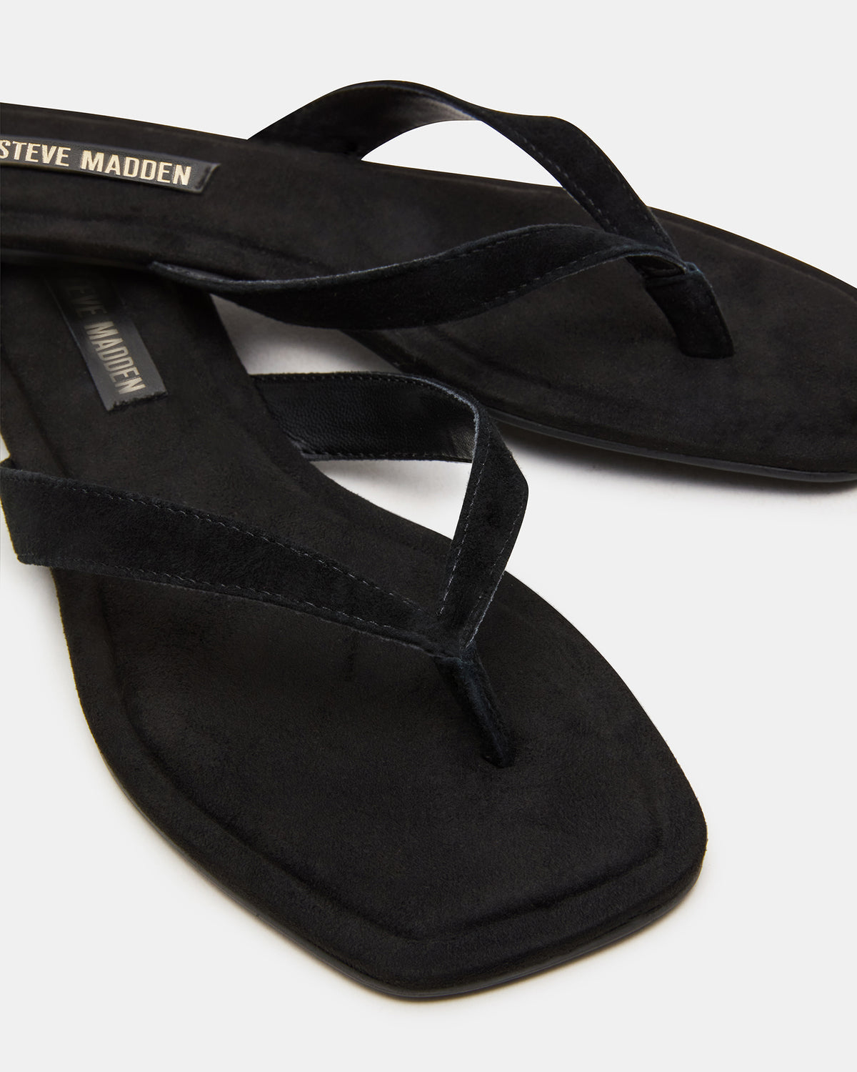 TRELLA Black Suede Square-Toe Thong Women's Sandal | Steve Madden Classic