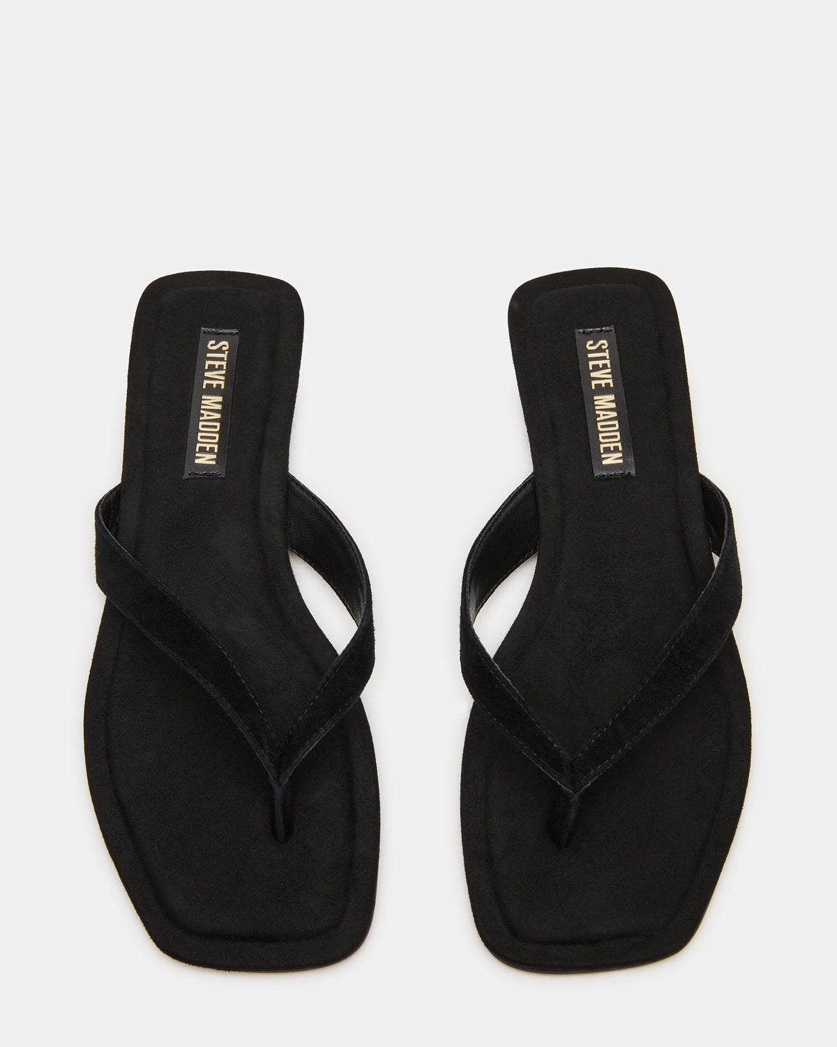 TRELLA Black Suede Square-Toe Thong Women's Sandal | Steve Madden Classic