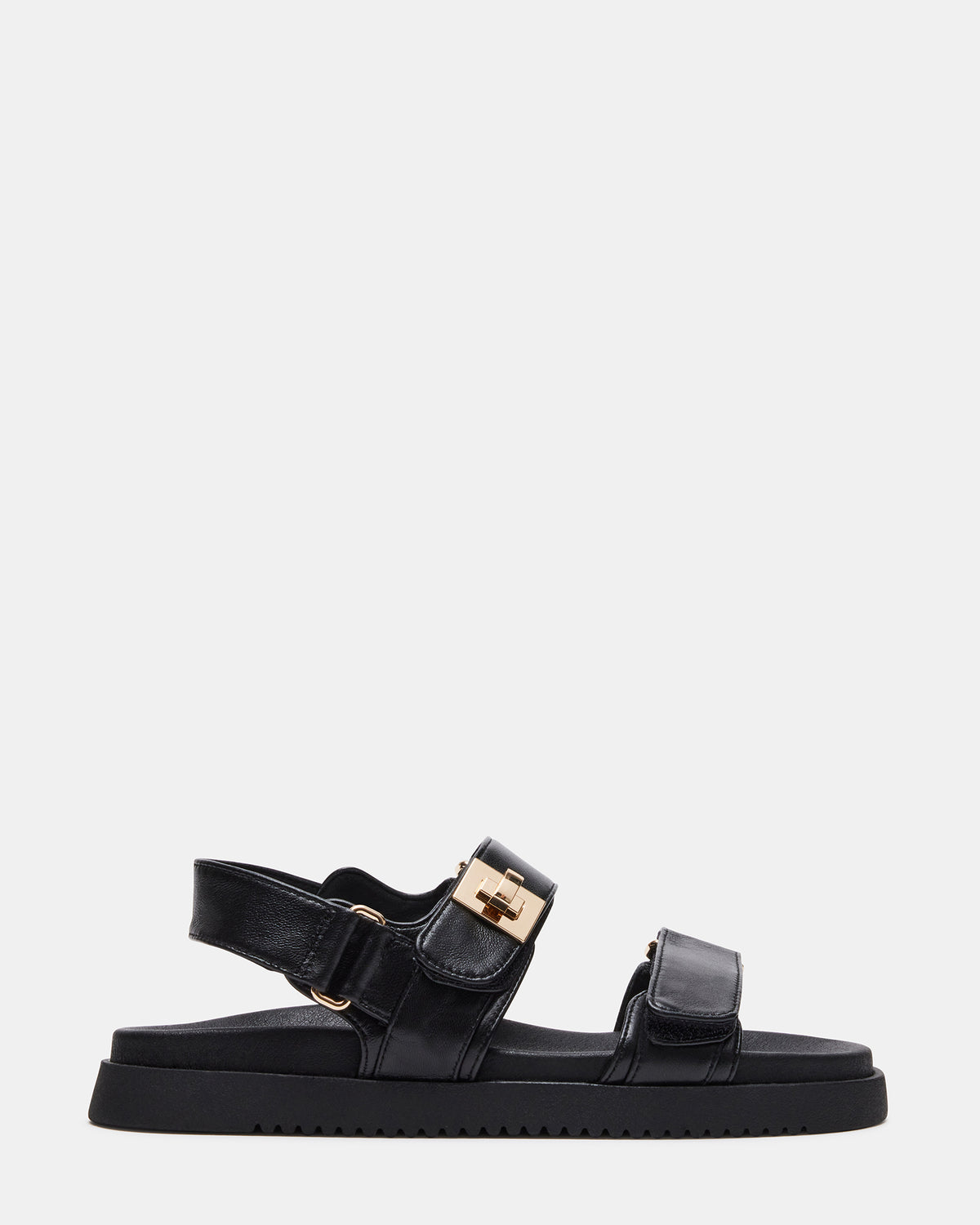 MONA Black Leather Flatform Women's Sandal | Steve Madden Essential