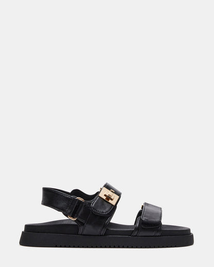 MONA Black Leather Flatform Women's Sandal | Steve Madden Essential