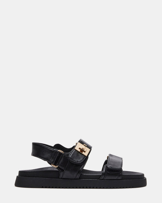 MONA Black Leather Flatform Women's Sandal | Steve Madden Essential