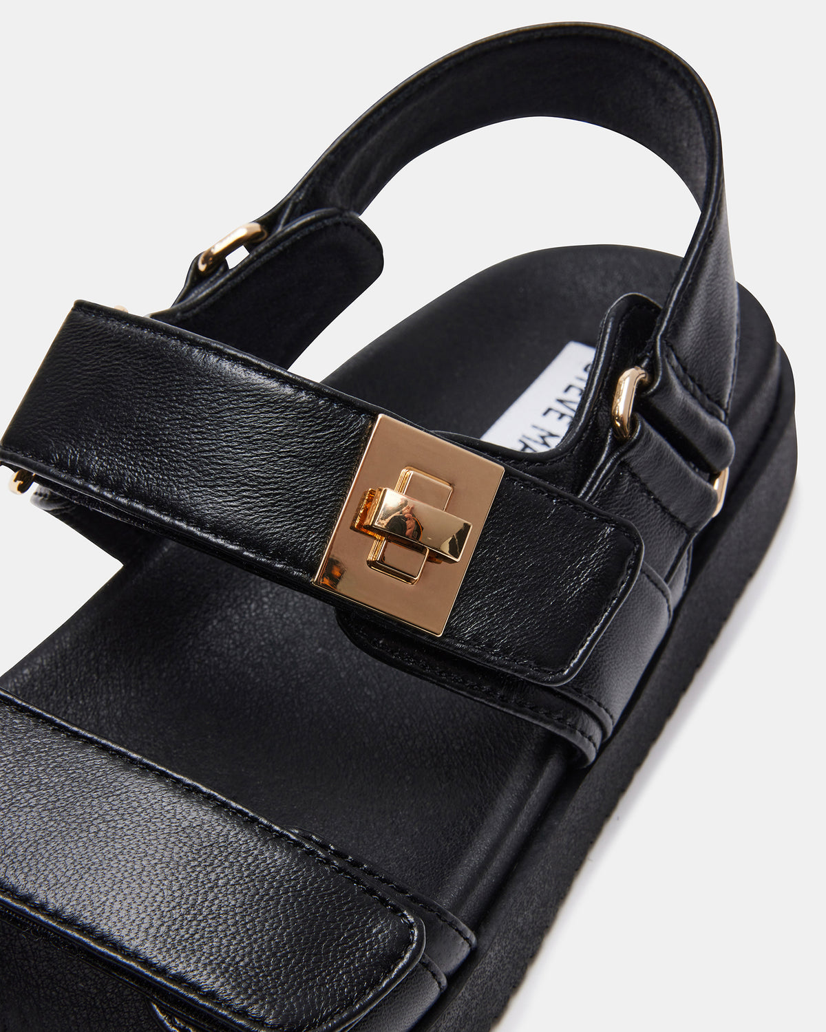 MONA Black Leather Flatform Women's Sandal | Steve Madden Essential
