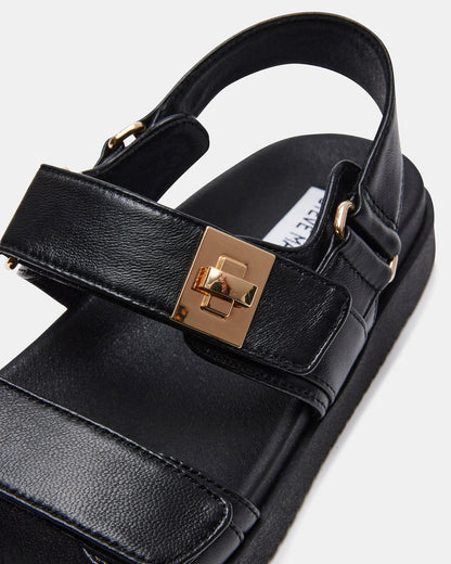 MONA Black Leather Flatform Women's Sandal | Steve Madden Essential