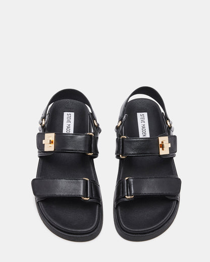 MONA Black Leather Flatform Women's Sandal | Steve Madden Essential