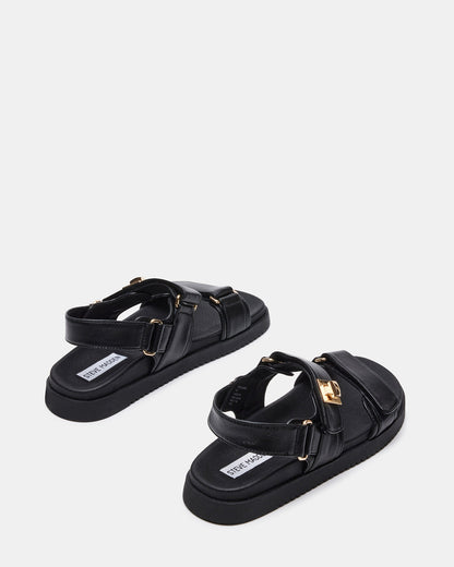 MONA Black Leather Flatform Women's Sandal | Steve Madden Essential