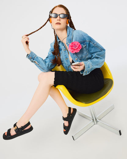 MONA Black Leather Flatform Women's Sandal | Steve Madden Essential
