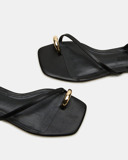 ODYSSEY Black Leather Strappy Square-Toe Women Sandal | Steve Madden Hot Sale