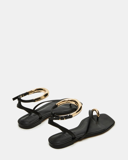 ODYSSEY Black Leather Strappy Square-Toe Women Sandal | Steve Madden Hot Sale
