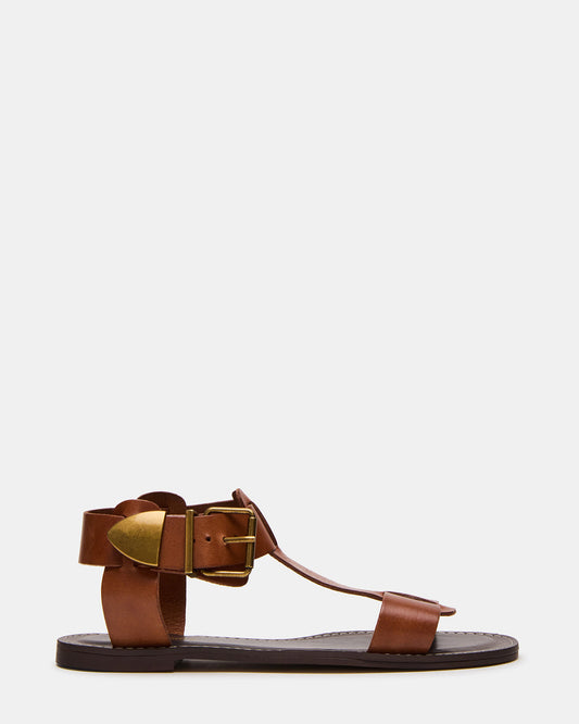 BRAZINN Tan Leather Strappy Flat Sandal Women's Sandal | Steve Madden Great Value