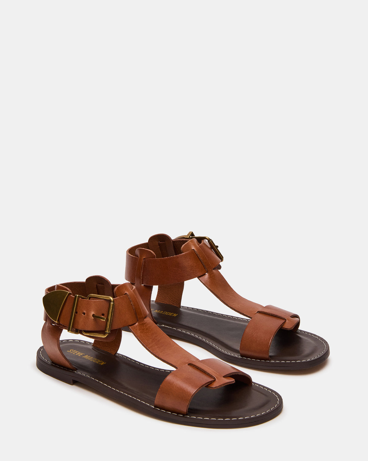 BRAZINN Tan Leather Strappy Flat Sandal Women's Sandal | Steve Madden Great Value