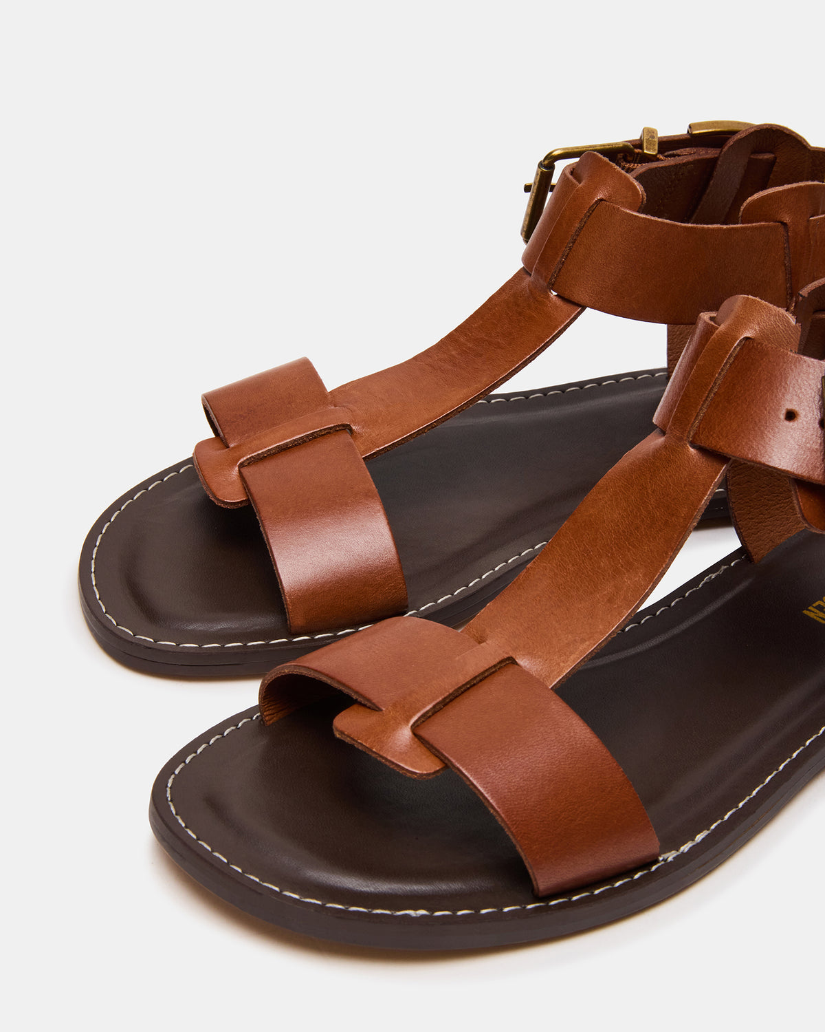 BRAZINN Tan Leather Strappy Flat Sandal Women's Sandal | Steve Madden Great Value