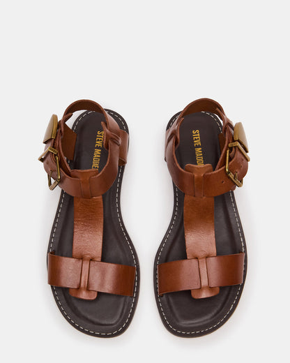 BRAZINN Tan Leather Strappy Flat Sandal Women's Sandal | Steve Madden Great Value