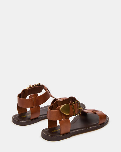 BRAZINN Tan Leather Strappy Flat Sandal Women's Sandal | Steve Madden Great Value