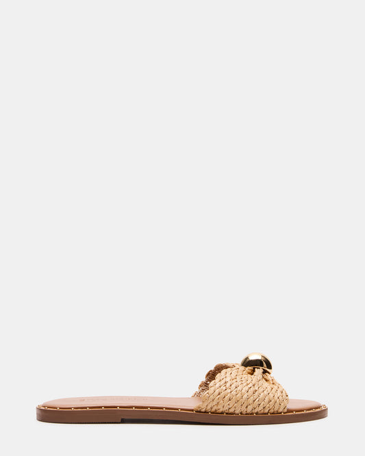 DIPSY Natural Raffia Slide Rounded Toe Women's Sandal | Steve Madden Signature