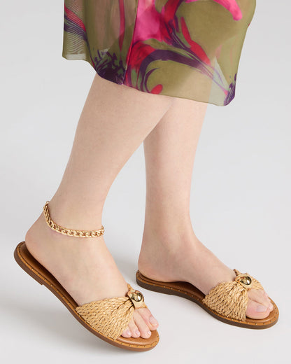 DIPSY Natural Raffia Slide Rounded Toe Women's Sandal | Steve Madden Signature