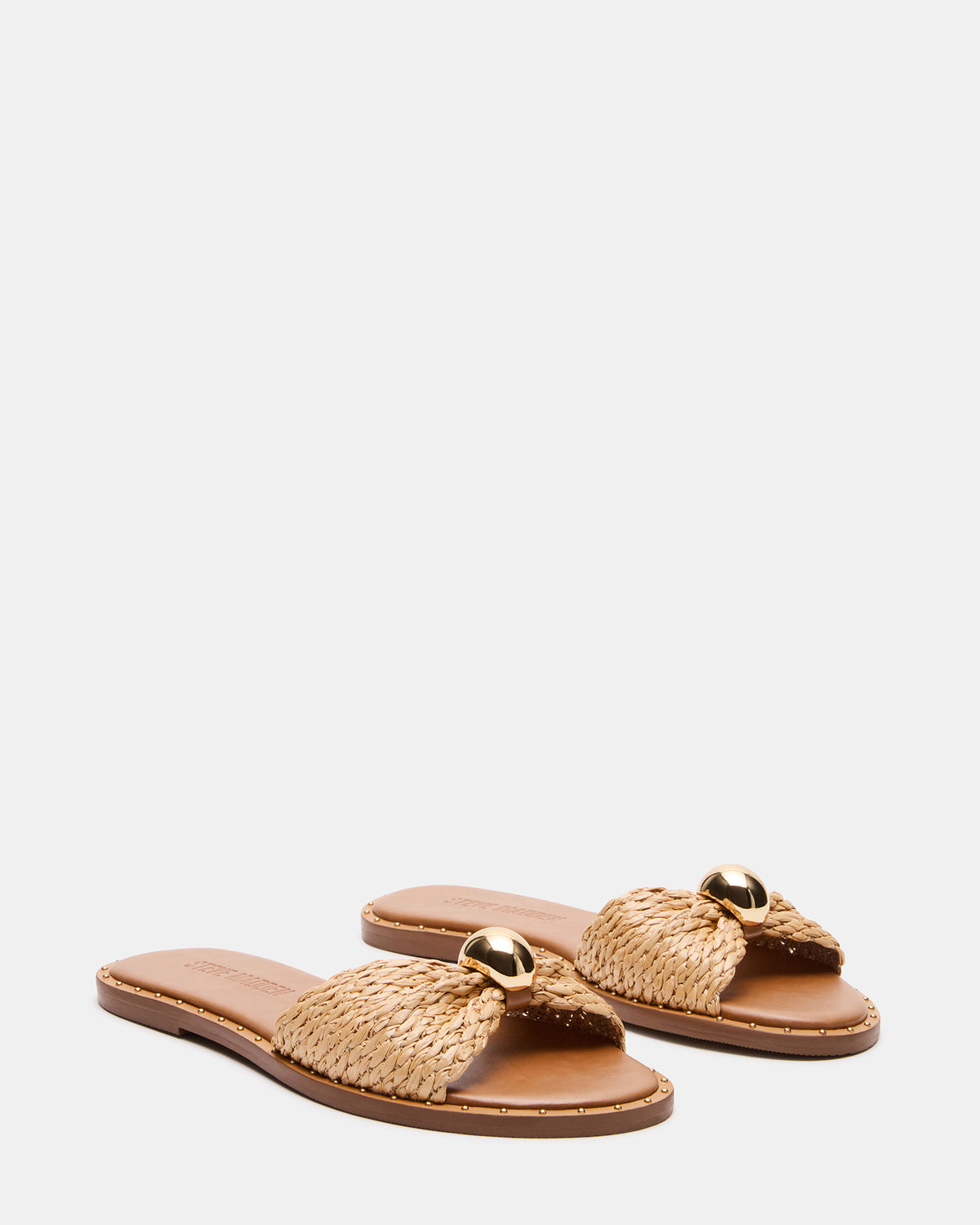 DIPSY Natural Raffia Slide Rounded Toe Women's Sandal | Steve Madden Signature