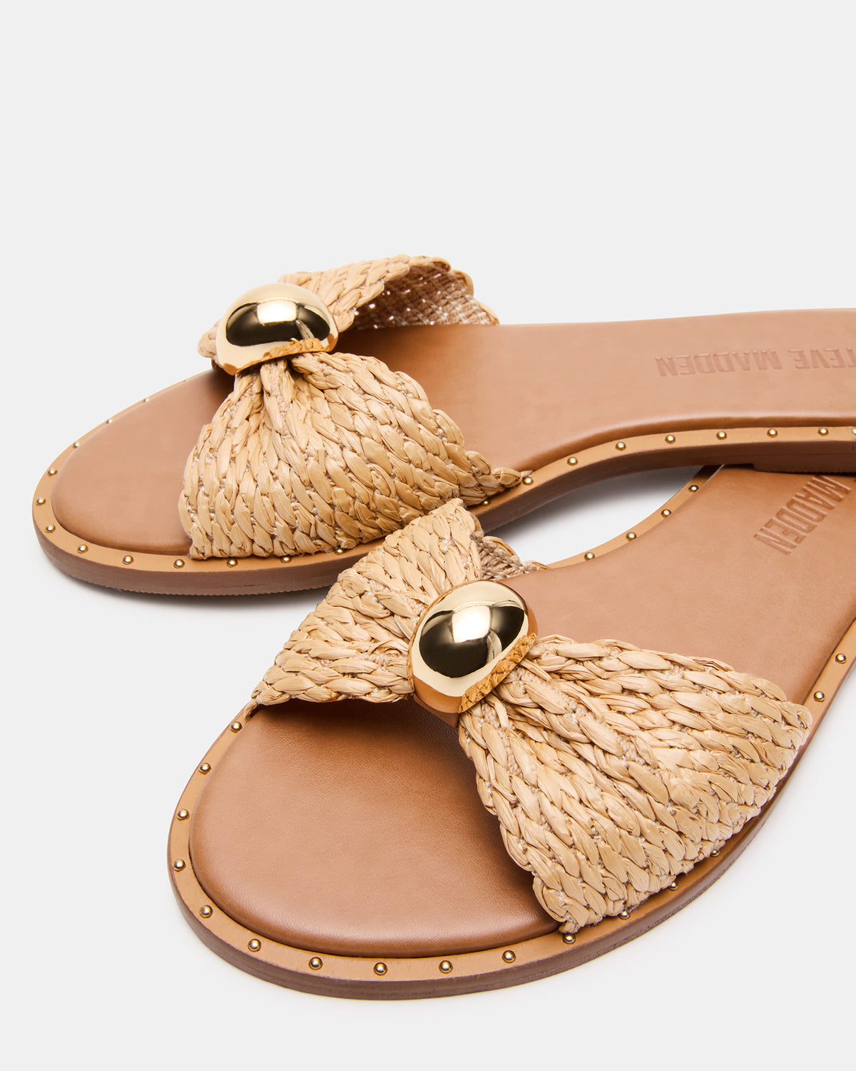 DIPSY Natural Raffia Slide Rounded Toe Women's Sandal | Steve Madden Signature