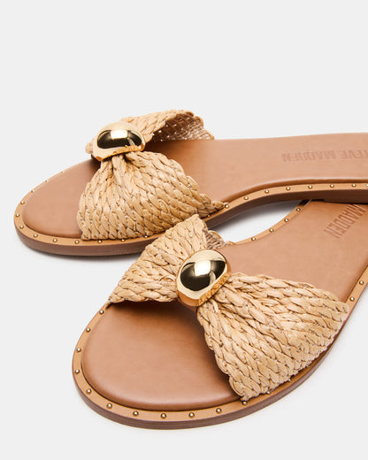 DIPSY Natural Raffia Slide Rounded Toe Women's Sandal | Steve Madden Signature