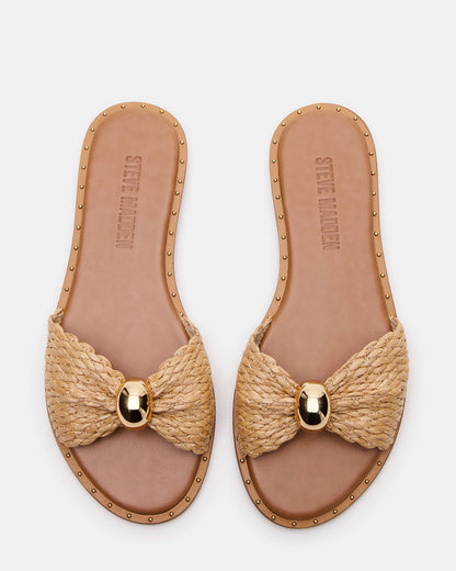 DIPSY Natural Raffia Slide Rounded Toe Women's Sandal | Steve Madden Signature