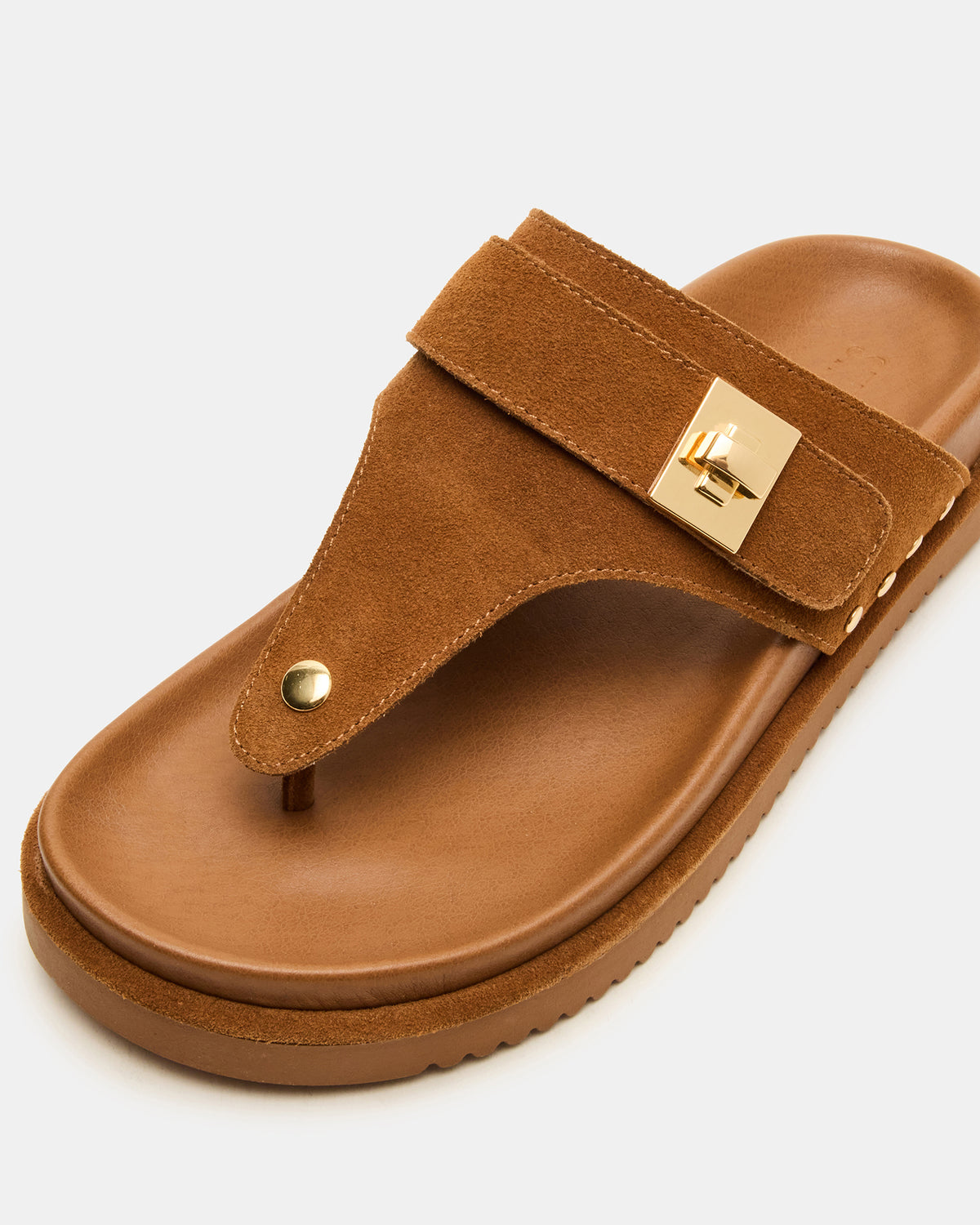 THONA Chestnut Suede Women's Flatform Thong Sandal | Steve Madden Featured