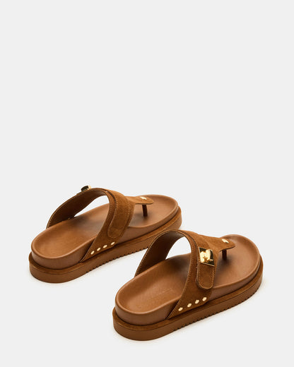 THONA Chestnut Suede Women's Flatform Thong Sandal | Steve Madden Featured
