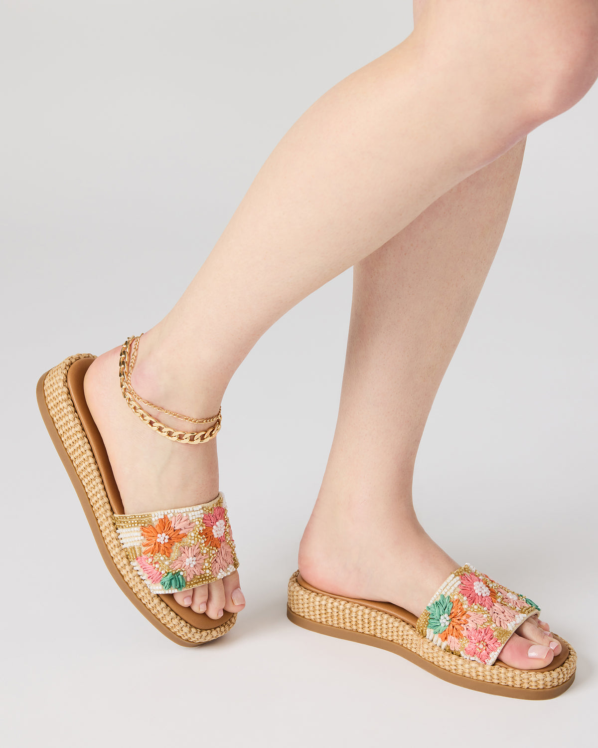 BOARDWALK Floral Multi Women's Raffia Slides | Steve Madden Deals