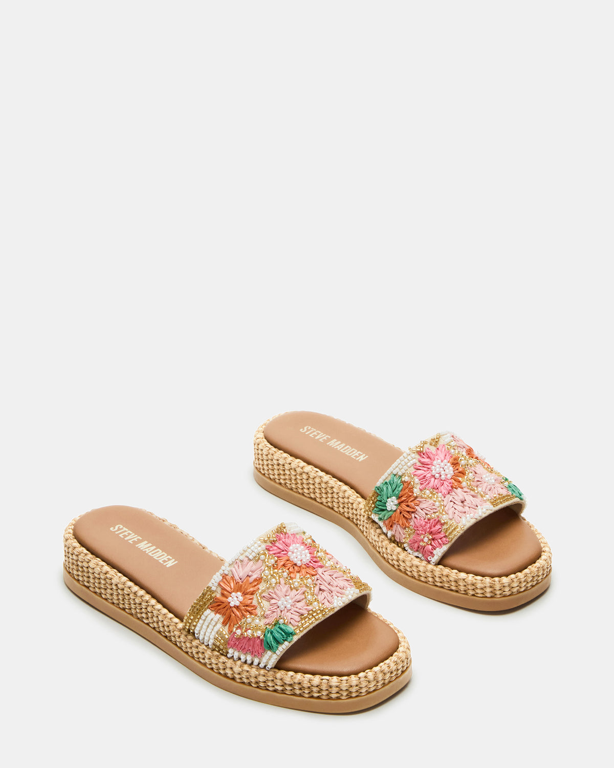 BOARDWALK Floral Multi Women's Raffia Slides | Steve Madden Deals