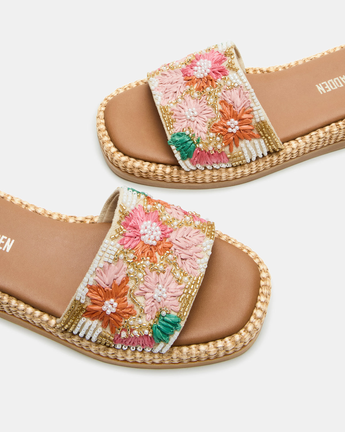BOARDWALK Floral Multi Women's Raffia Slides | Steve Madden Deals