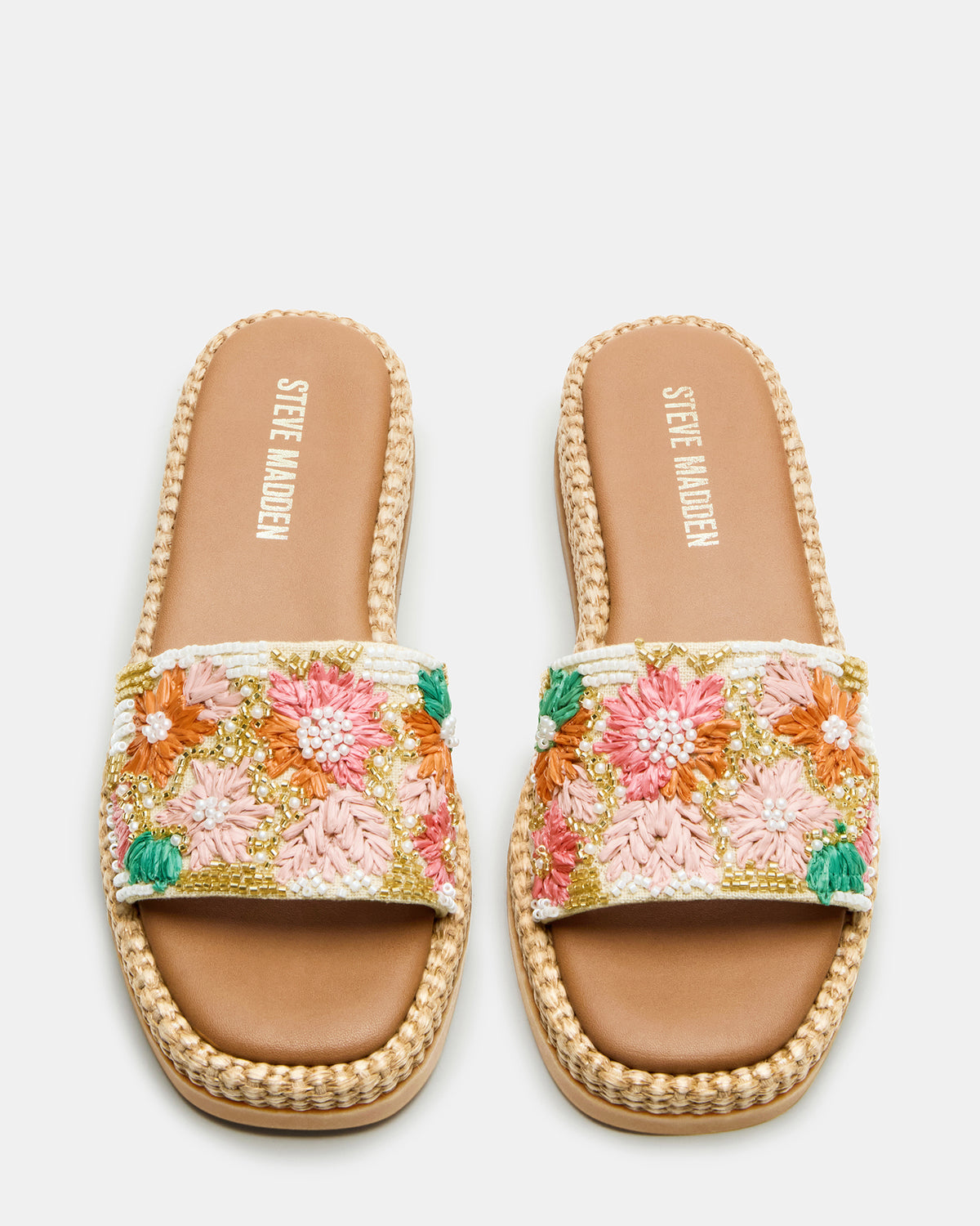 BOARDWALK Floral Multi Women's Raffia Slides | Steve Madden Deals