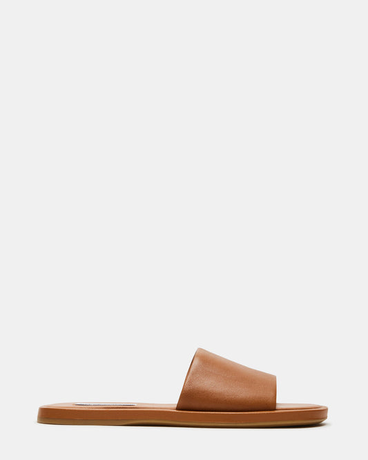 KAYA Brown Leather Slide Sandal | Women's Sandals | Steve Madden Customer Favorite