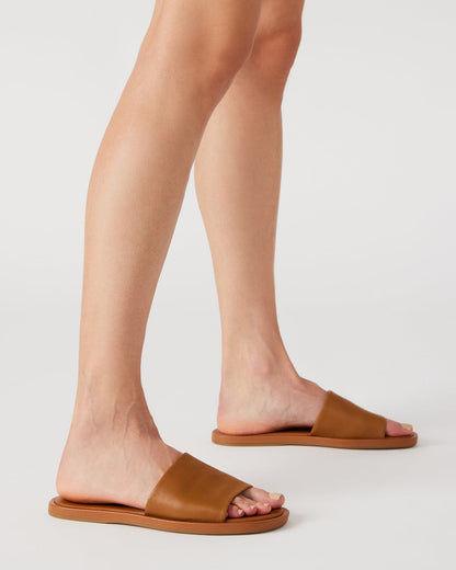 KAYA Brown Leather Slide Sandal | Women's Sandals | Steve Madden Customer Favorite