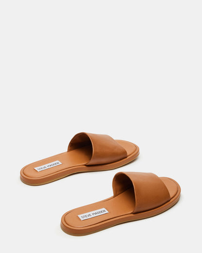 KAYA Brown Leather Slide Sandal | Women's Sandals | Steve Madden Customer Favorite